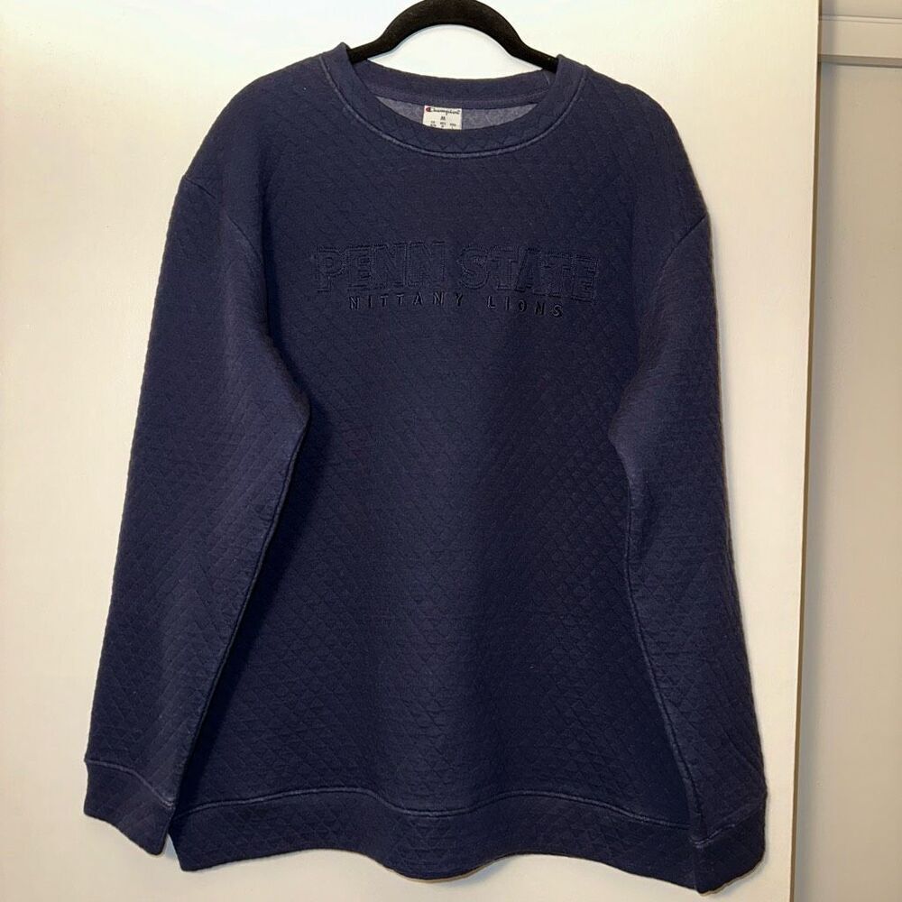 Champion Unisex Penn State Navy Quilted Crew Sweatshirt Size Medium NWT